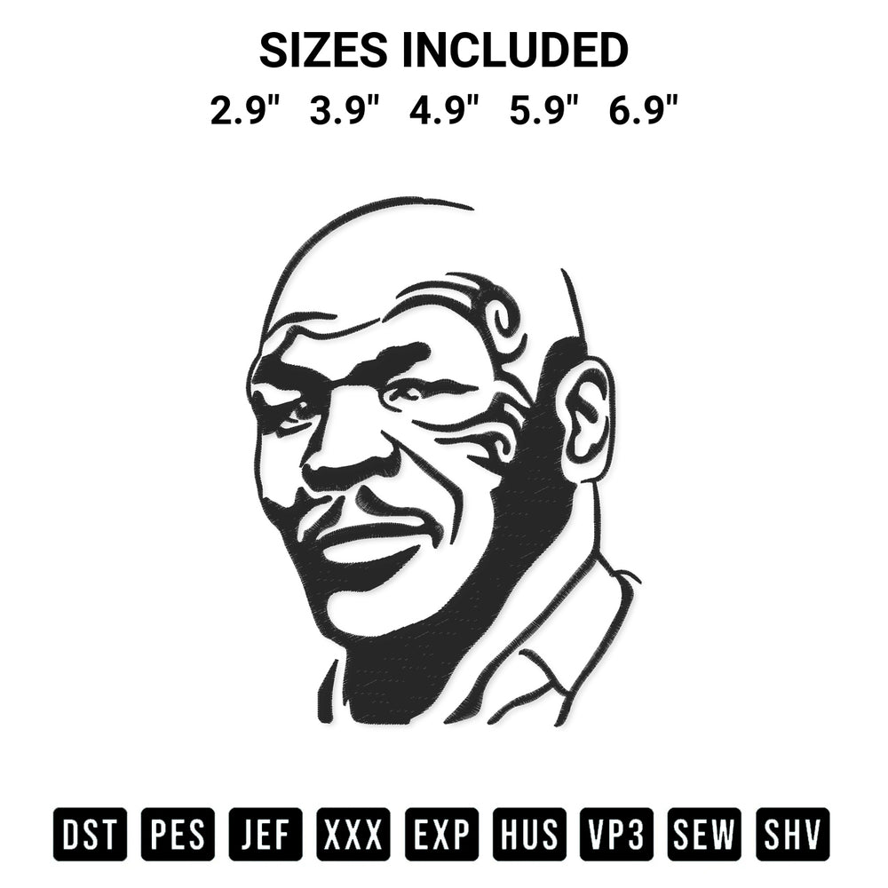 Looking for the perfect pattern? Download the Mike Tyson Face Black Embroidery Design embroidery design today at Designspacks.com. Crisp, clean stitching guaranteed. Available sizes: 2.9", 3.9", 4.9", 5.9", 6.9".