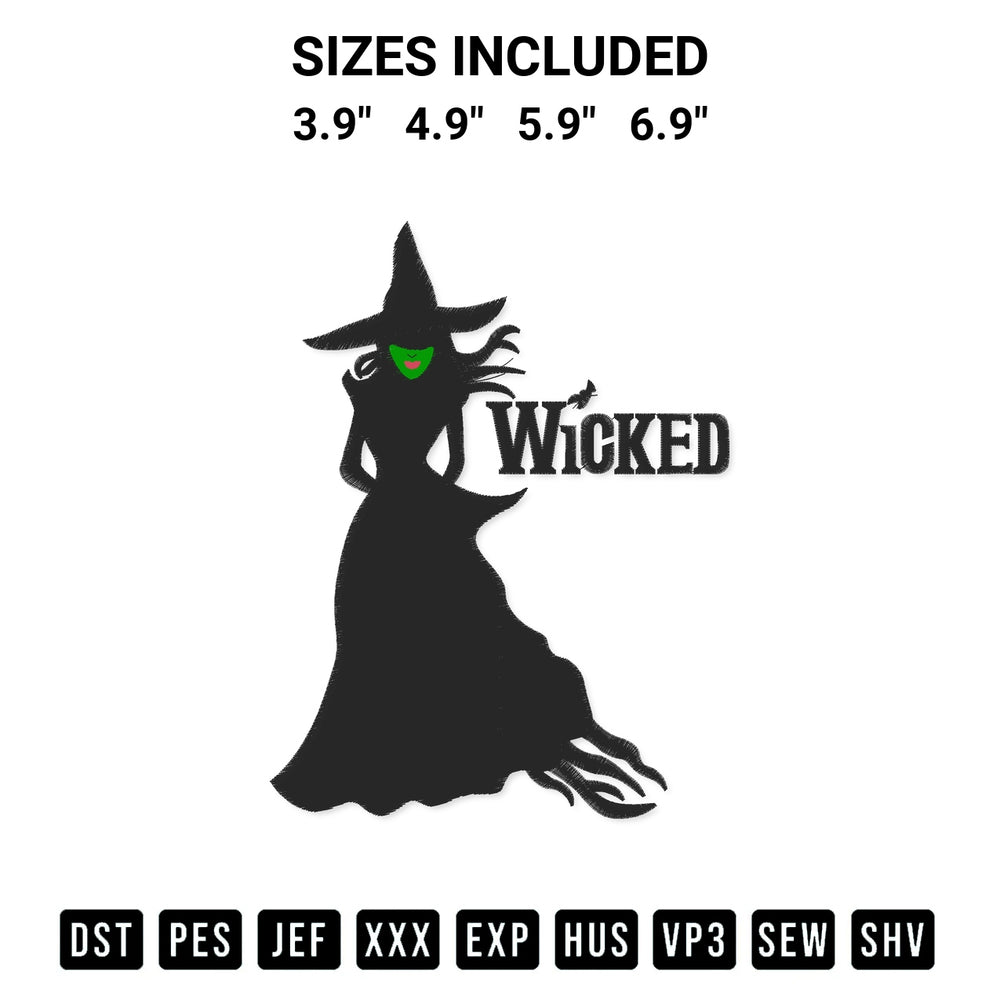 Looking for the perfect pattern? Download the Witch Elphaba Wicked Embroidery Design embroidery design today at Designspacks.com. Crisp, clean stitching guaranteed. Available sizes: 3.9", 4.9", 5.9", 6.9".