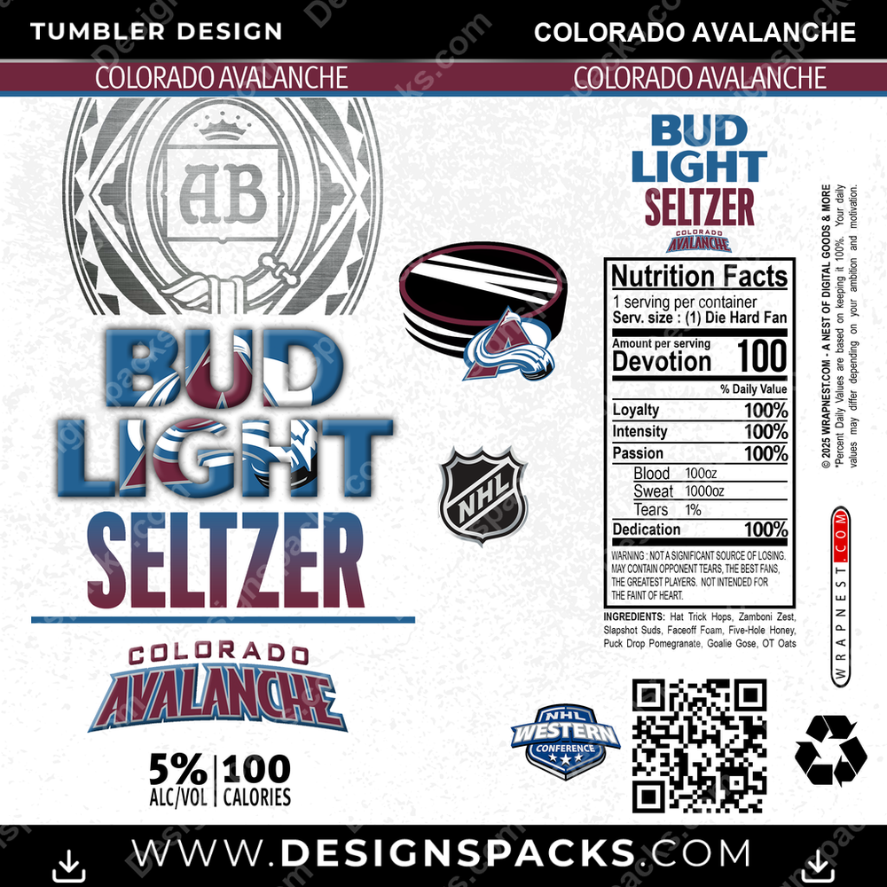 Hockey Bud Light Seltzer Colorado Avalanche Tumbler Digital Wrap Design