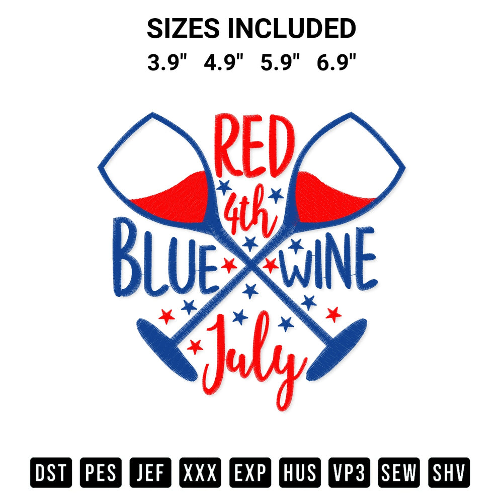 Download the Red Wine And Blue 4Th Of July Embroidery Design machine embroidery design exclusively at Designspacks.com. Premium digitized pattern for apparel and DIY crafts. Available sizes: 3.9", 4.9", 5.9", 6.9".