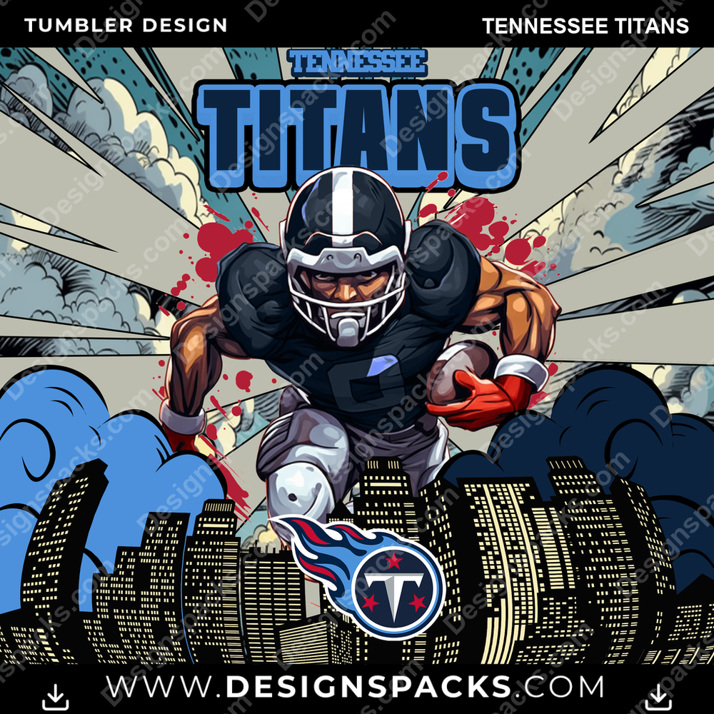 Football Comic Cover Tennessee Titans NFL Football Tumbler Digital Wrap Design Download