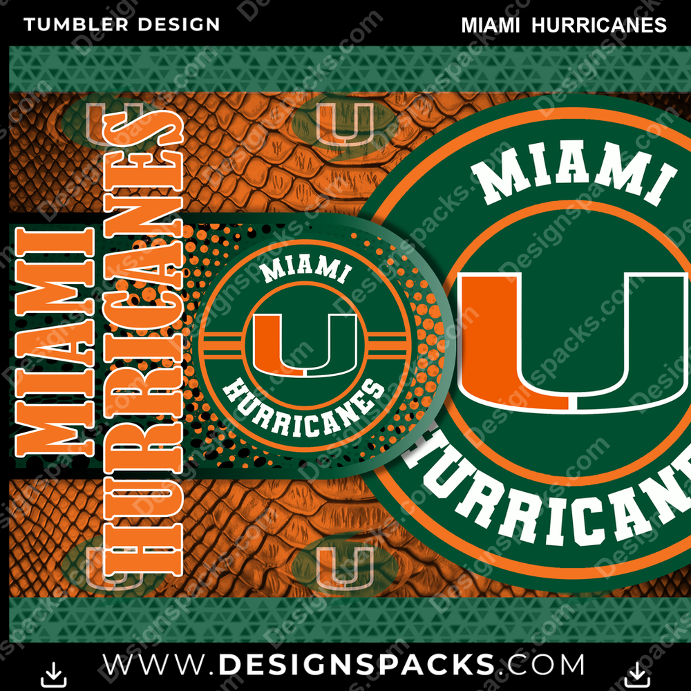 College Sport Hyper Miami Hurricanes Tumbler Digital Wrap Design