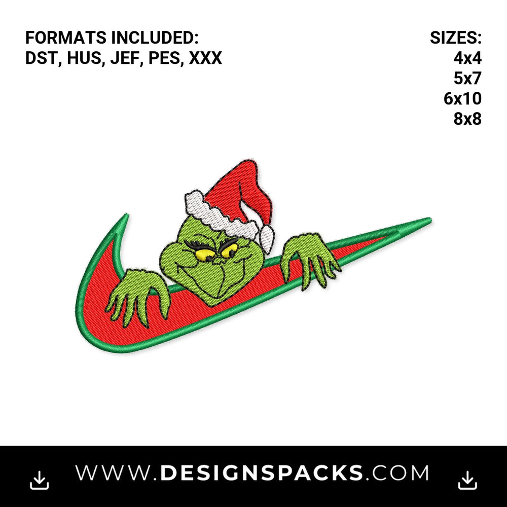 Christmas Grinch Santa Swoosh Embroidery Design - Instant digital download pattern at Designspacks.com