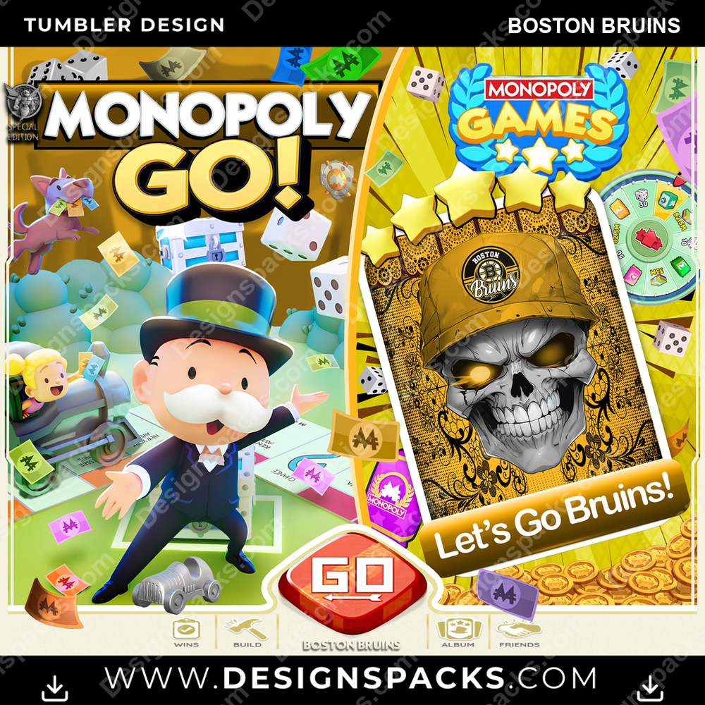 Ice Hockey Monopoly Go! Boston Bruins Tumbler Digital Wrap Design