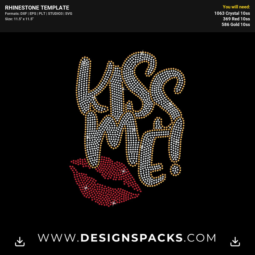 Kiss Me Lips Valentines Red Rhinestone Digital Template