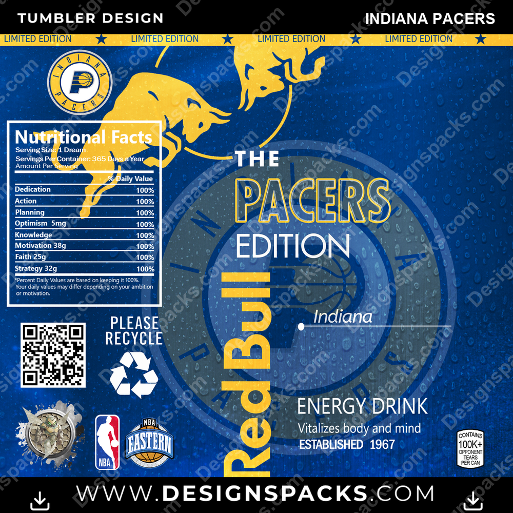 Basketball Red Bull Indiana Pacers Tumbler Digital Wrap Design