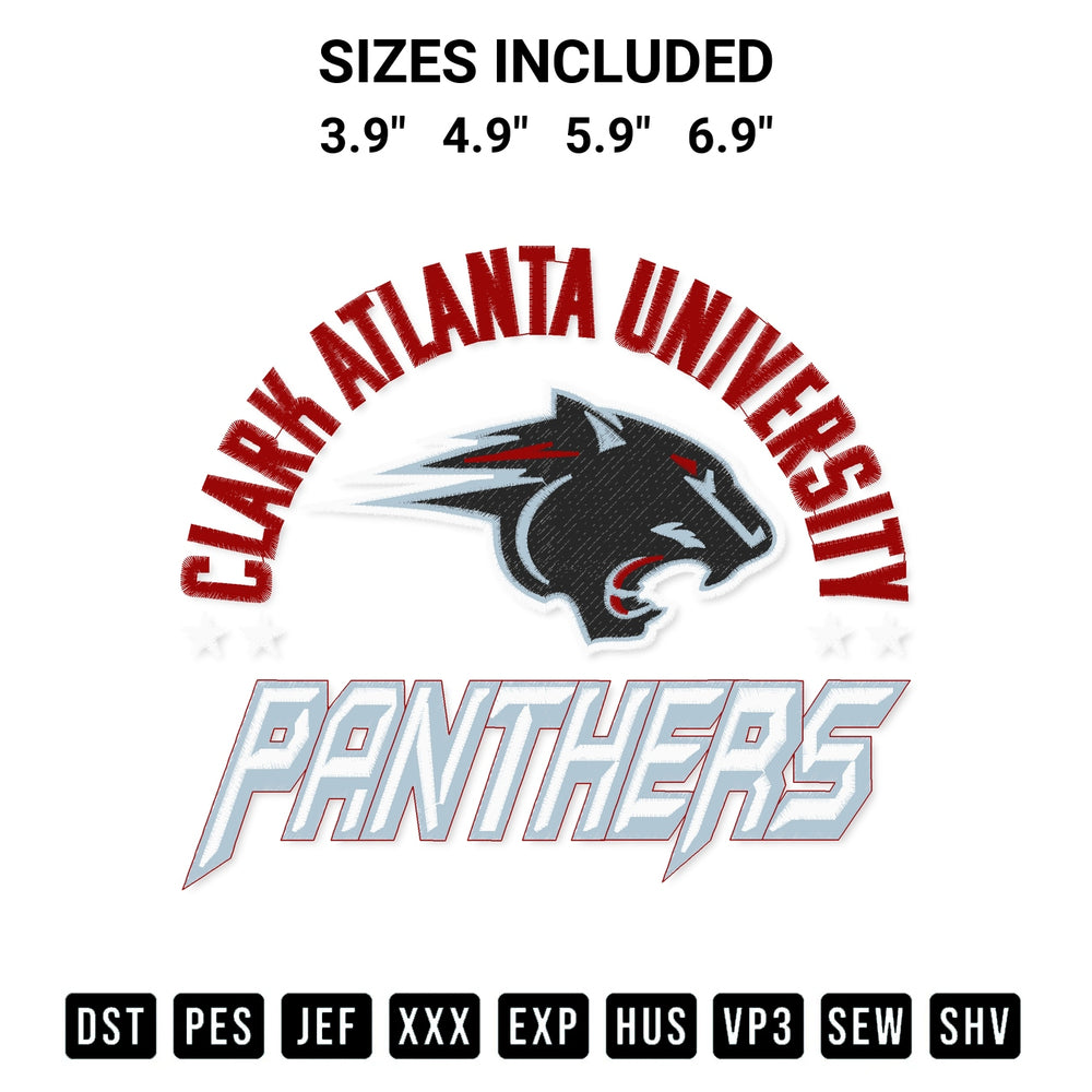 Looking for the perfect pattern? Download the Clark Atlanta University Cau Panthers Embroidery Design embroidery design today at Designspacks.com. Crisp, clean stitching guaranteed. Available sizes: 3.9", 4.9", 5.9", 6.9".
