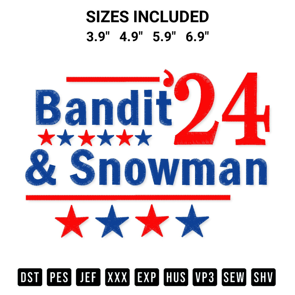 Create amazing crafts with the Bandit And Snowman 2024 Election Embroidery Design embroidery file. High-quality digital download from Designspacks.com, perfect for beginners and pros. Available sizes: 3.9", 4.9", 5.9", 6.9".