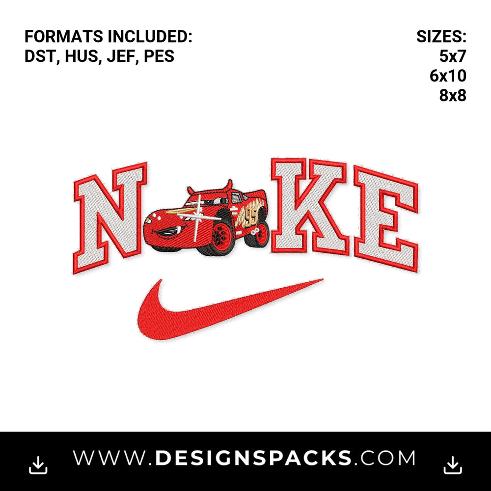 Lightning McQueen Red Swoosh Embroidery Design - Instant digital download pattern at Designspacks.com