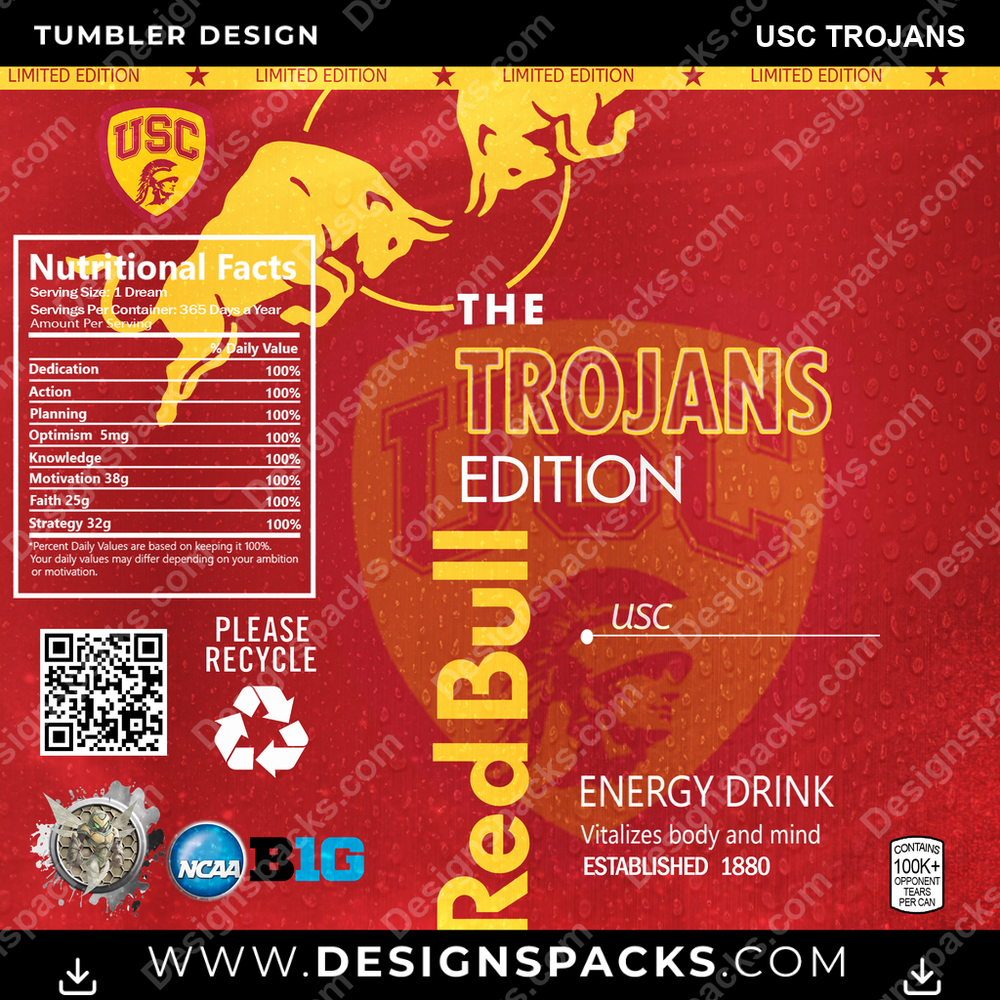 College Sport Red Bull USC Trojans NCAA College Sport Tumbler Digital Wrap Design Download