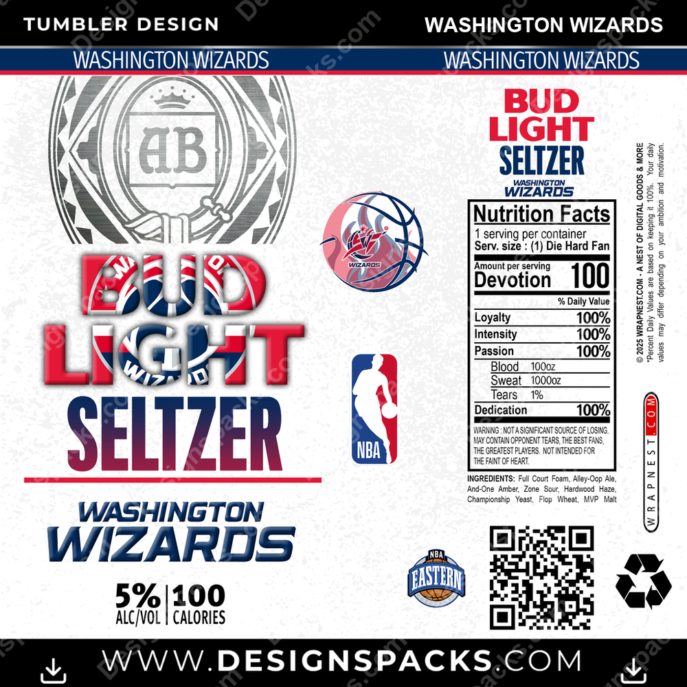 Basketball Bud Light Seltzer Washington Wizards Tumbler Digital Wrap Design