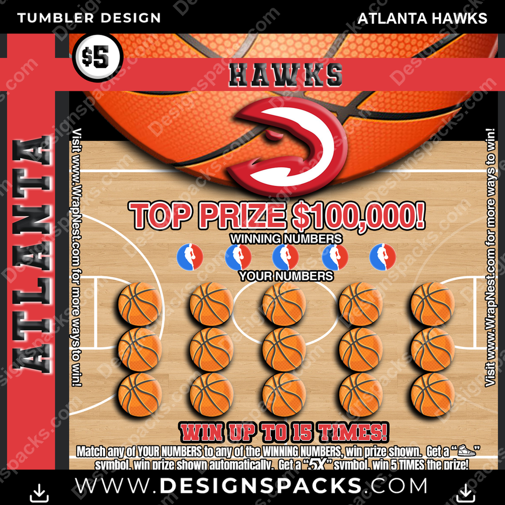 Basketball Lottery Ticket Atlanta Hawks NBA Basketball Tumbler Digital Wrap Design Download