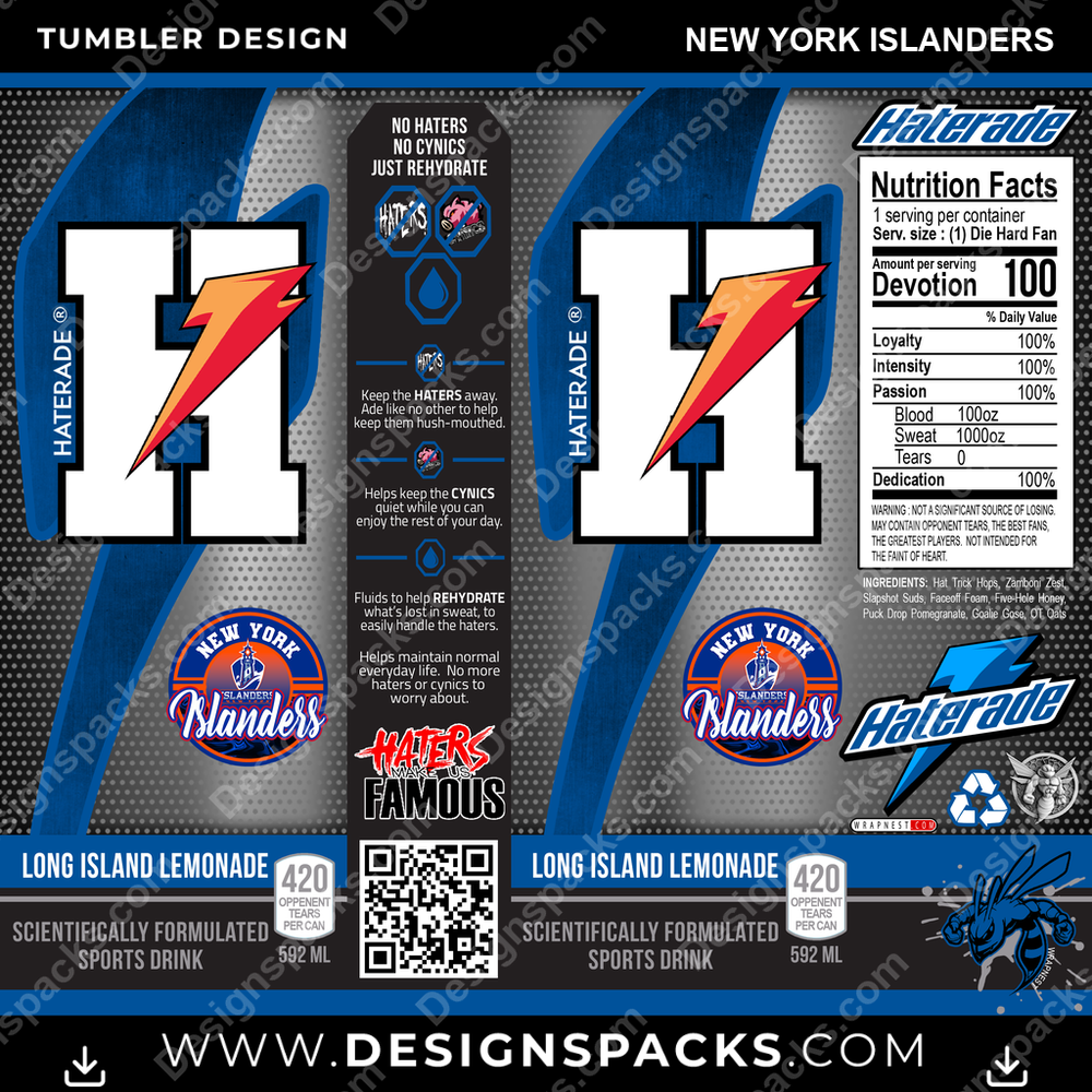 Hockey Haterade New York Islanders Tumbler Digital Wrap Design