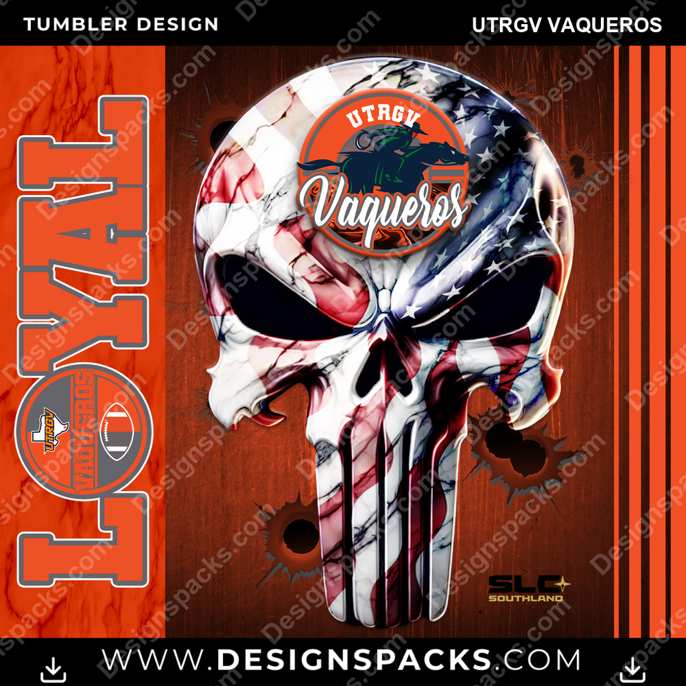 College Sport Loyal UTRGV Vaqueros Tumbler Digital Wrap Design