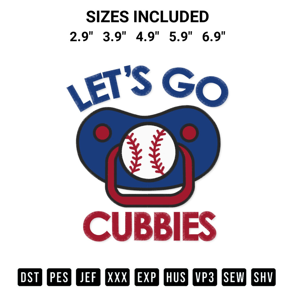 Looking for the perfect pattern? Download the Lets Go Cubbies Embroidery Design embroidery design today at Designspacks.com. Crisp, clean stitching guaranteed. Available sizes: 2.9", 3.9", 4.9", 5.9", 6.9".