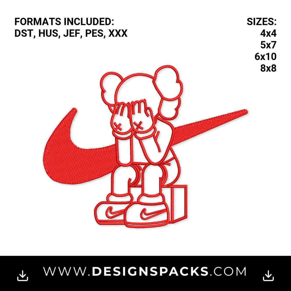 Red Streetwear Companion with Swoosh Embroidery Design - Instant digital download pattern at Designspacks.com