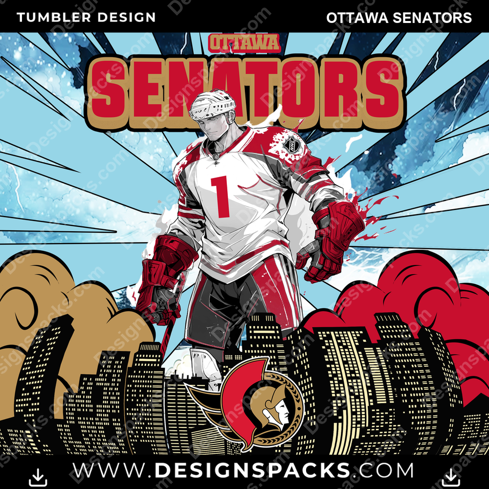 Ice Hockey Comic Cover Ottawa Senators Tumbler Digital Wrap Design