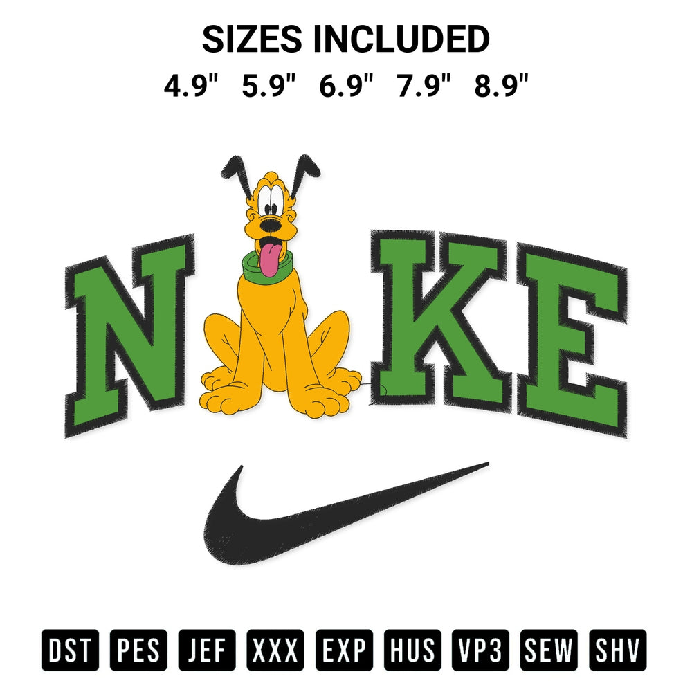Create amazing crafts with the Nike Pluto Dog Embroidery Design embroidery file. High-quality digital download from Designspacks.com, perfect for beginners and pros. Available sizes: 4.9", 5.9", 6.9", 7.9", 8.9".
