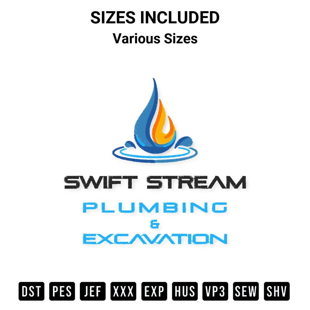 Shop the Swift Stream Plumbing And Excavation Embroidery Design machine embroidery pattern at Designspacks.com. Beautifully digitized for flawless stitching on any fabric. Available sizes: Various Sizes.