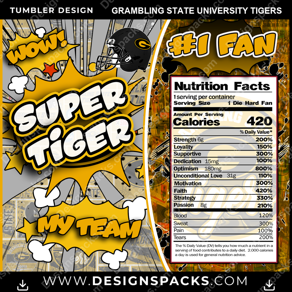 College Sport Super Team Grambling State University Tigers NCAA College Sport Tumbler Digital Wrap Design Download