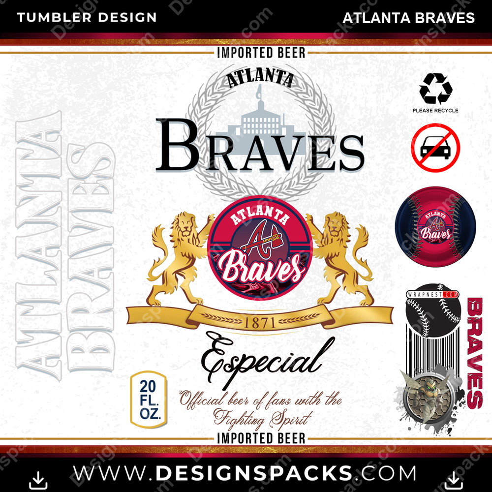 Baseball Modelo Atlanta Braves Tumbler Digital Wrap Design