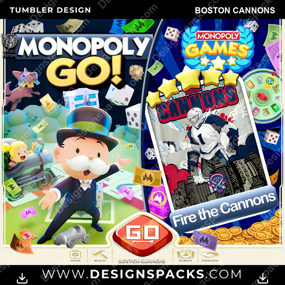 Lacrosse Monopoly Go! Boston Cannons Tumbler Digital Wrap Design