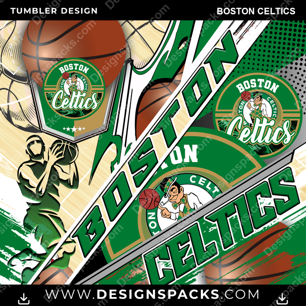 Basketball Silhouette Boston Celtics Tumbler Digital Wrap Design