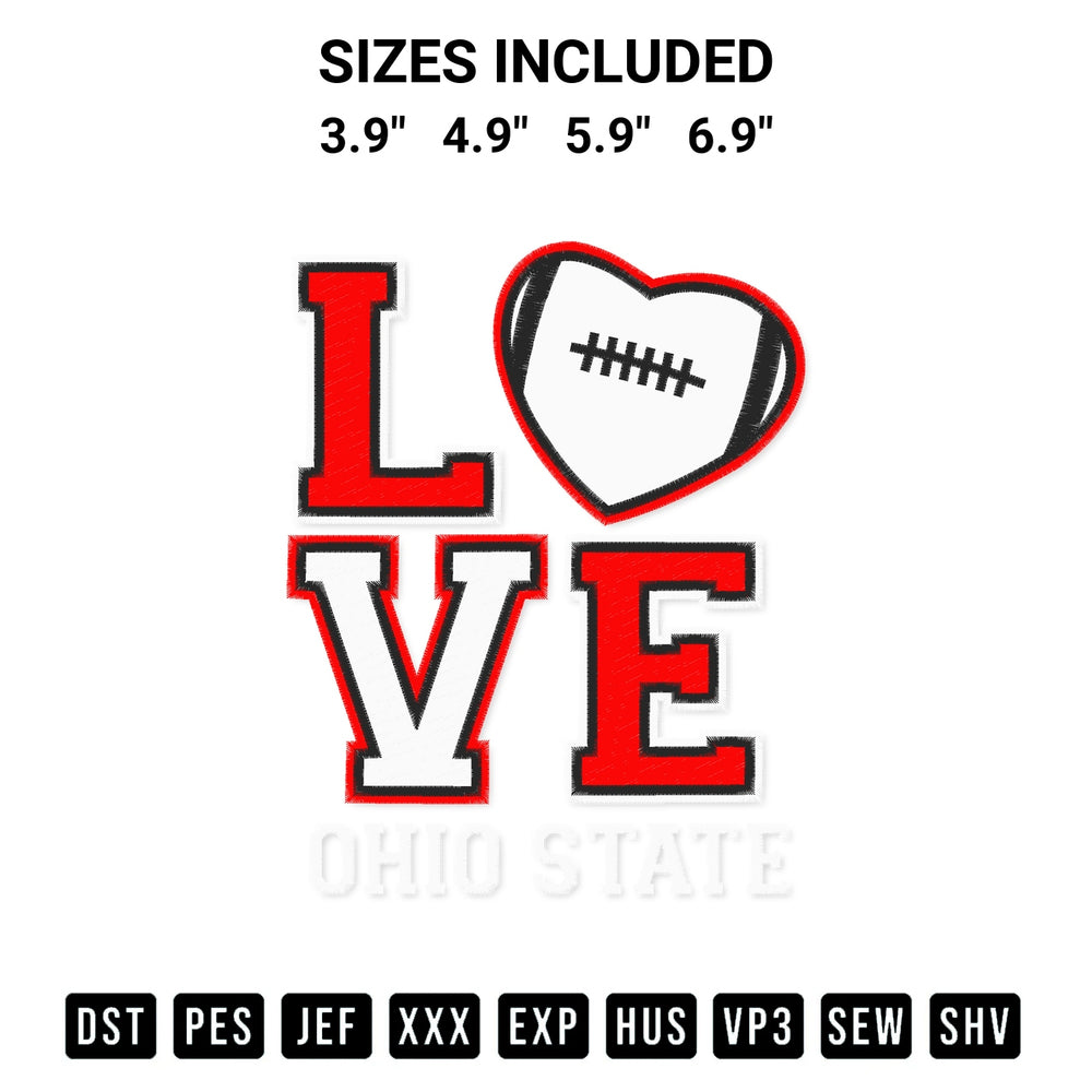 Create amazing crafts with the Love Ohio State Embroidery Design embroidery file. High-quality digital download from Designspacks.com, perfect for beginners and pros. Available sizes: 3.9", 4.9", 5.9", 6.9".