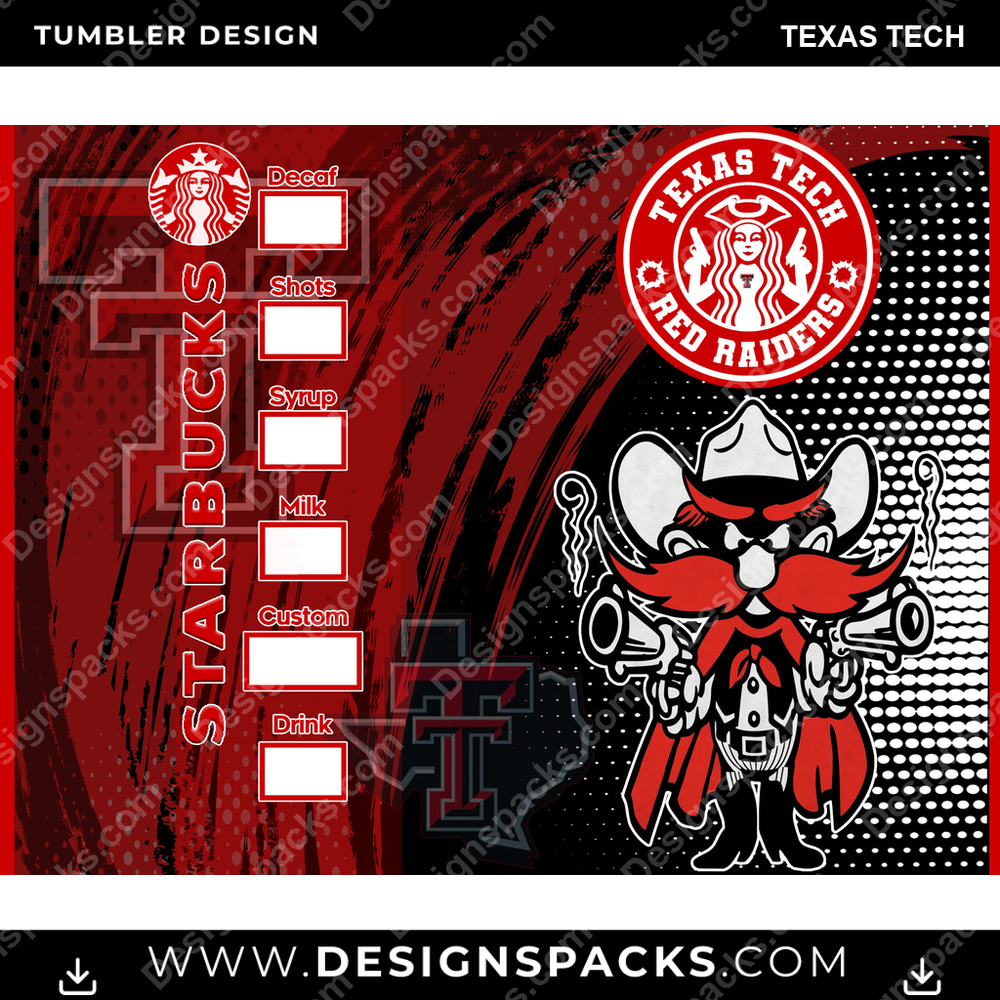 College Sport Starbucks Texas Tech Tumbler Digital Wrap Design