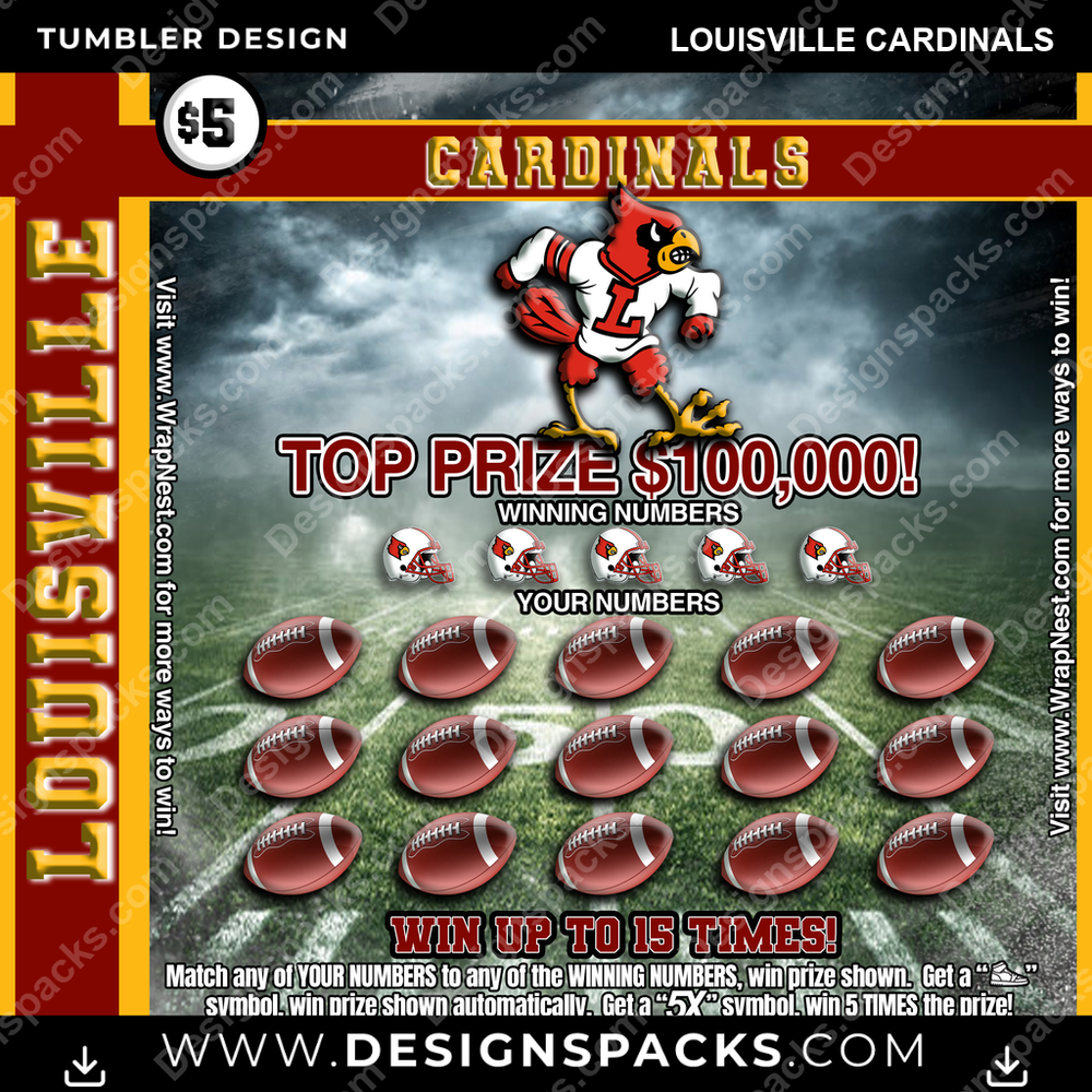 College Sport Lottery Ticket (FOOTBALL) Louisville Cardinals Tumbler Digital Wrap Design