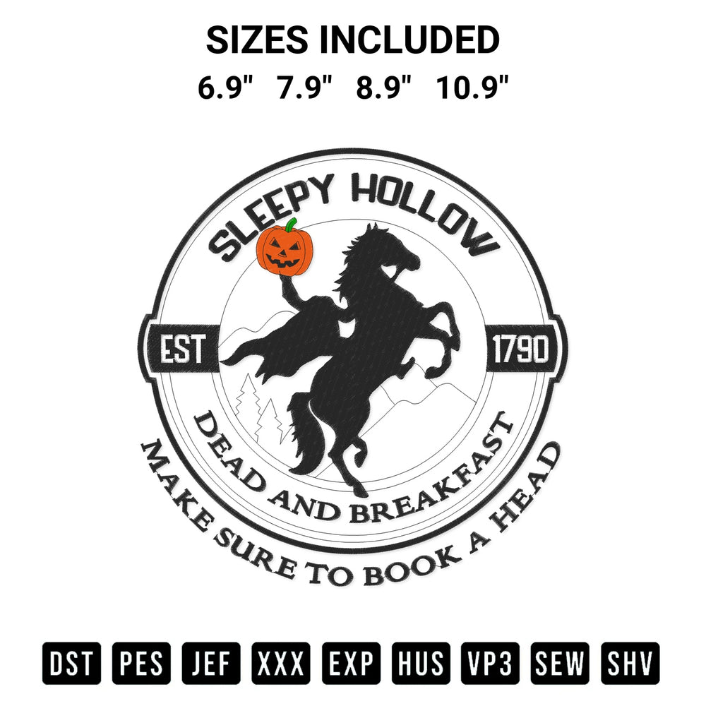 Looking for the perfect pattern? Download the Halloween Sleepy Hollow Est 1790 Embroidery Design embroidery design today at Designspacks.com. Crisp, clean stitching guaranteed. Available sizes: 6.9", 7.9", 8.9", 10.9".