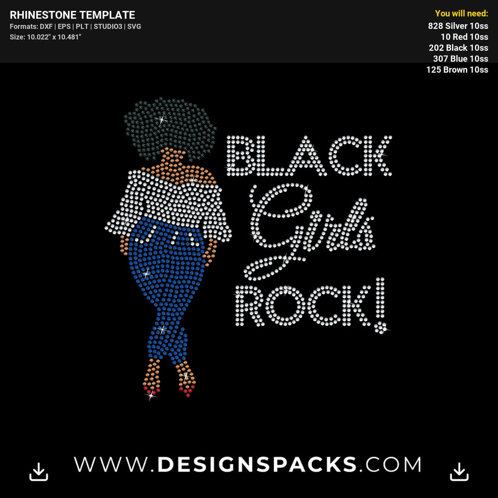 Black Girls Rock Woman Silhouette Rhinestone Digital Template