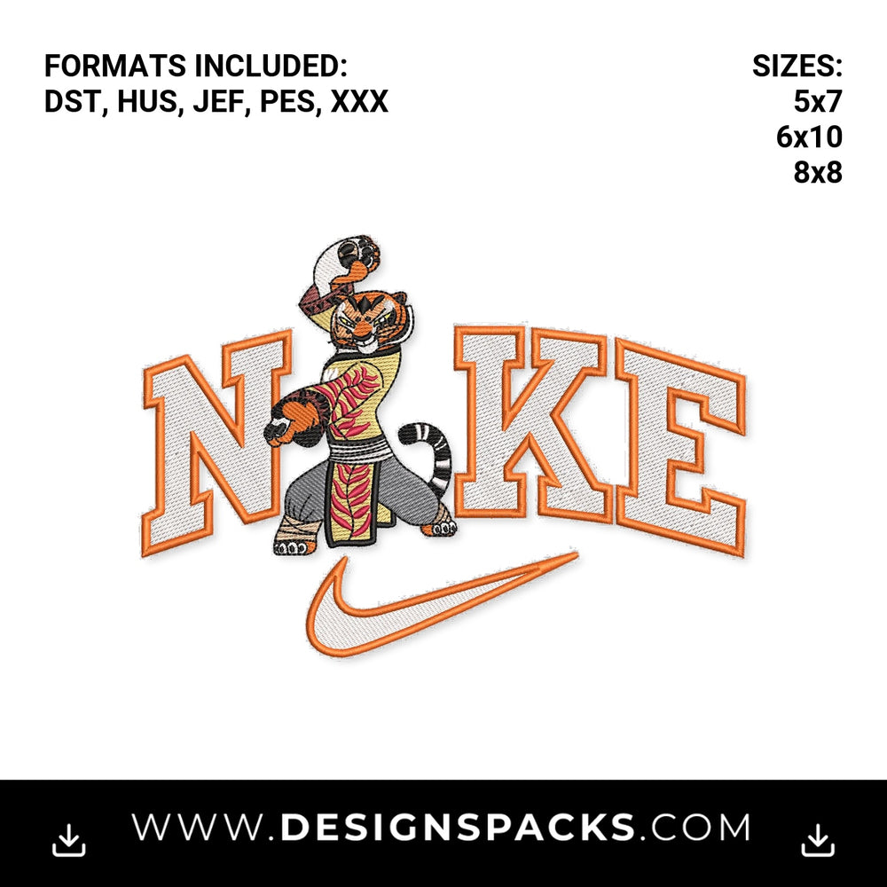 Kung Fu Tigress Varsity Swoosh Embroidery Design - Instant digital download pattern at Designspacks.com