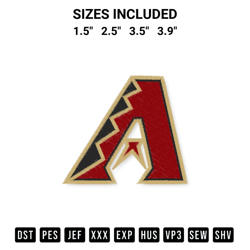 Shop the Arizona Diamondbacks Embroidery Design machine embroidery pattern at Designspacks.com. Beautifully digitized for flawless stitching on any fabric. Available sizes: 1.5", 2.5", 3.5", 3.9".