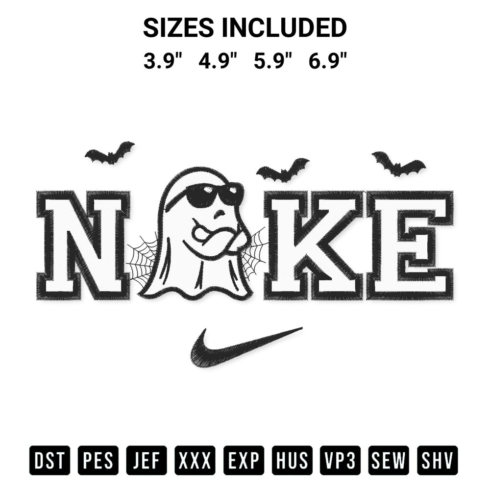 Transform your fabrics with the Nike Funny Ghost Halloween Embroidery Design embroidery design. Instant access to premium digitized patterns at Designspacks.com. Available sizes: 3.9", 4.9", 5.9", 6.9".