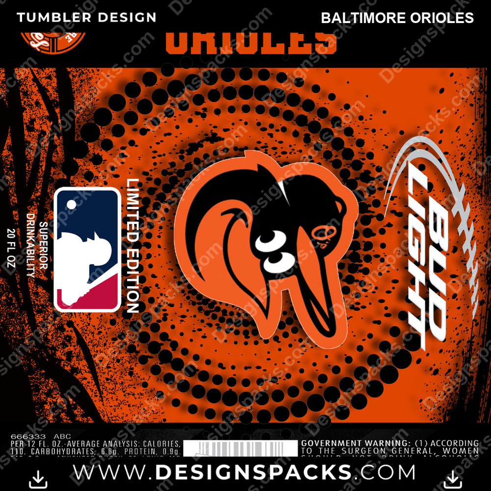 Diseño digital de envoltura para vaso "Baseball Bud" de los Baltimore Orioles