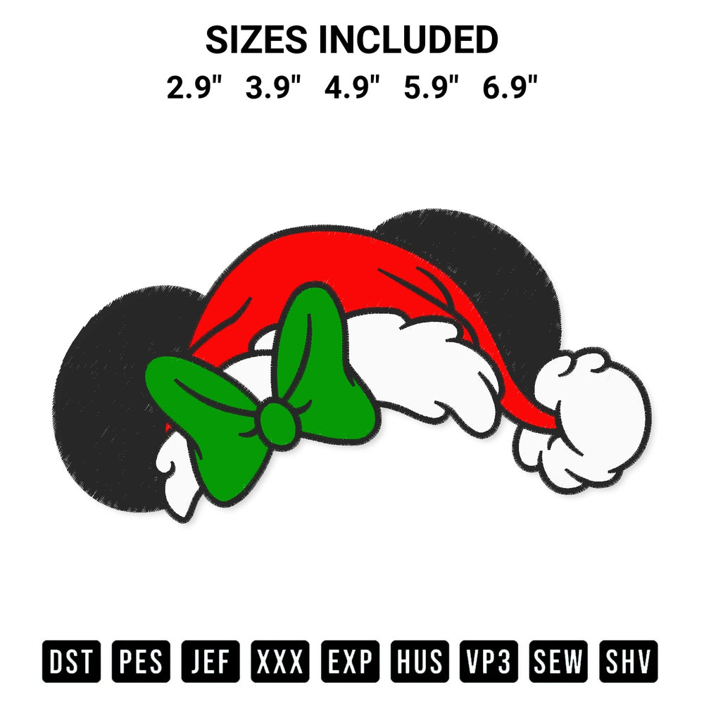 Download the Christmas Minnie Santa Ear Hat Embroidery Design machine embroidery design exclusively at Designspacks.com. Premium digitized pattern for apparel and DIY crafts. Available sizes: 2.9", 3.9", 4.9", 5.9", 6.9".