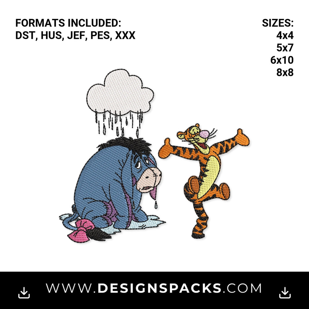 Sad Eeyore and Happy Tigger Embroidery Design - Instant digital download pattern at Designspacks.com