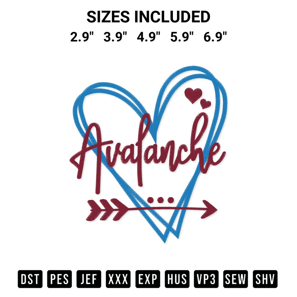 Stitch like a pro with the Colorado Avalanche Heart Embroidery Design embroidery pattern from Designspacks.com. High-quality digital machine embroidery file. Available sizes: 2.9", 3.9", 4.9", 5.9", 6.9".
