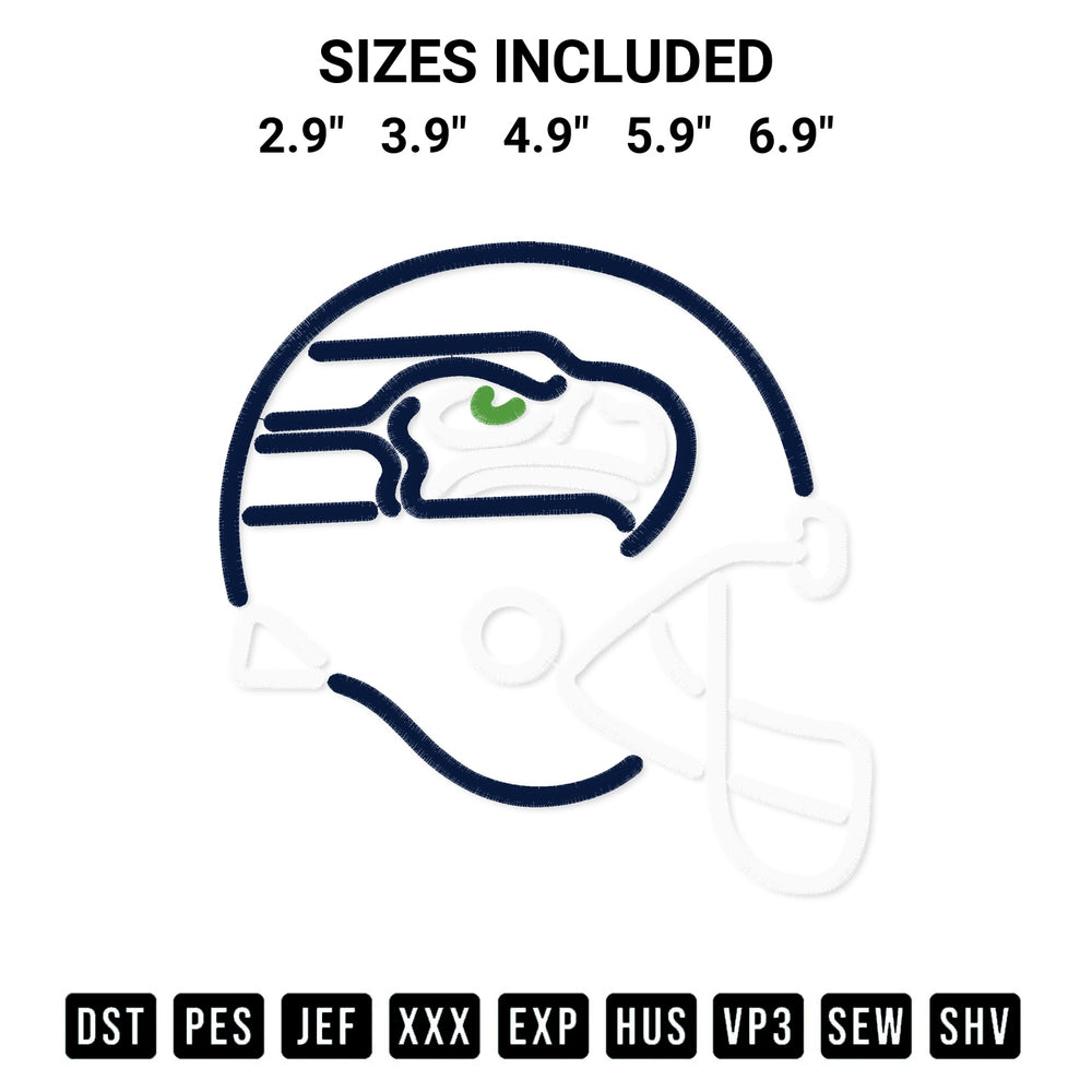 Transform your fabrics with the Seattle Seahawks Neon Football Helmet Embroidery Design embroidery design. Instant access to premium digitized patterns at Designspacks.com. Available sizes: 2.9", 3.9", 4.9", 5.9", 6.9".