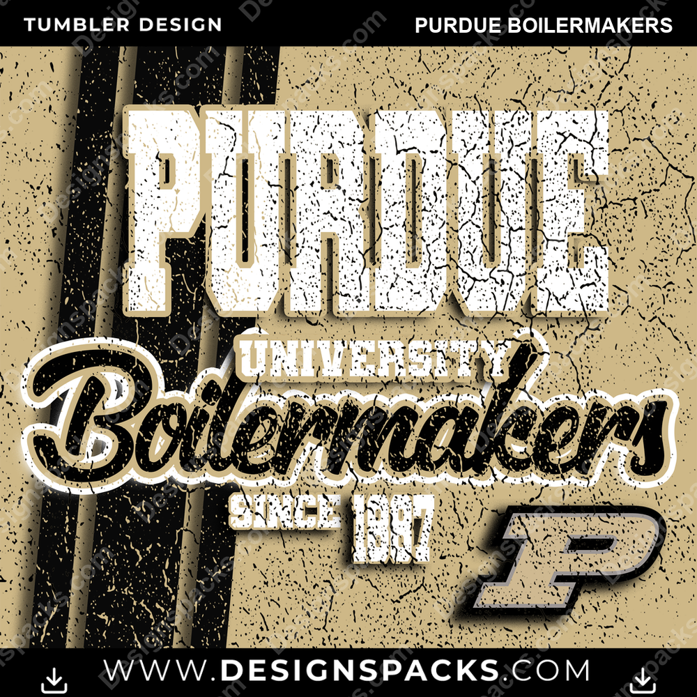 College Sport Grunge Purdue Boilermakers Tumbler Digital Wrap Design