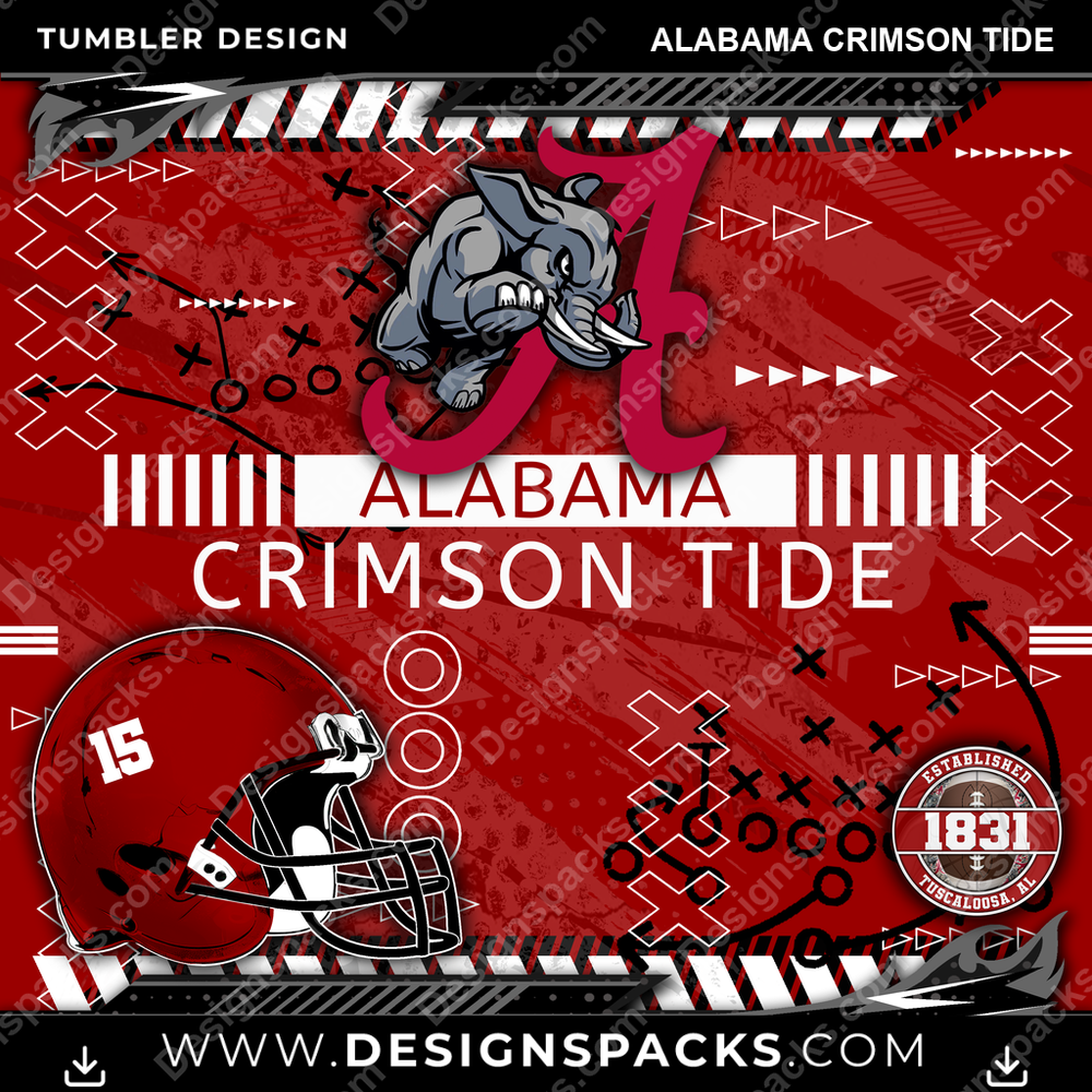 College Sport Xs & Os Alabama Crimson Tide Tumbler Digital Wrap Design