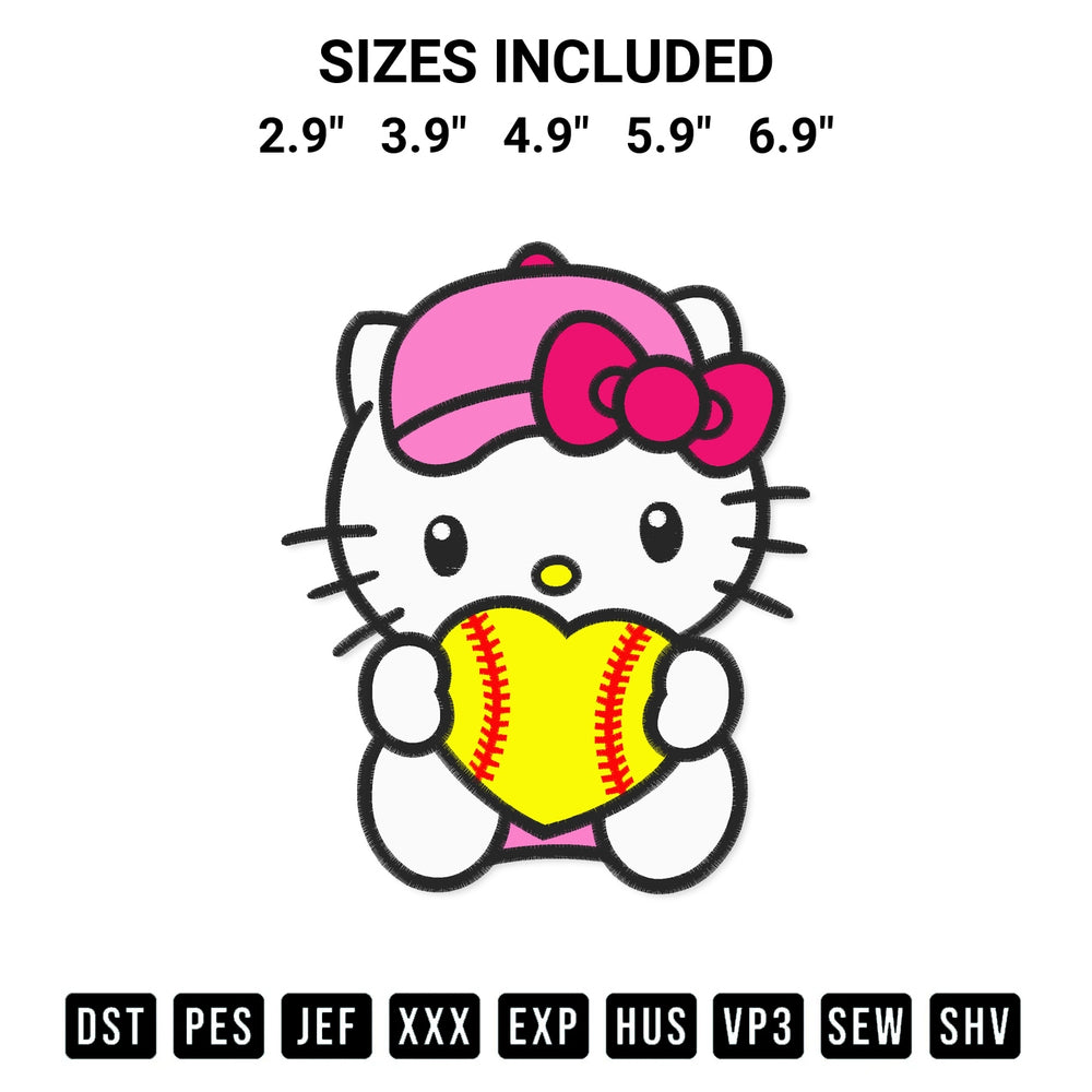 Stitch like a pro with the Hello Kitty Softball Heart Embroidery Design embroidery pattern from Designspacks.com. High-quality digital machine embroidery file. Available sizes: 2.9", 3.9", 4.9", 5.9", 6.9".