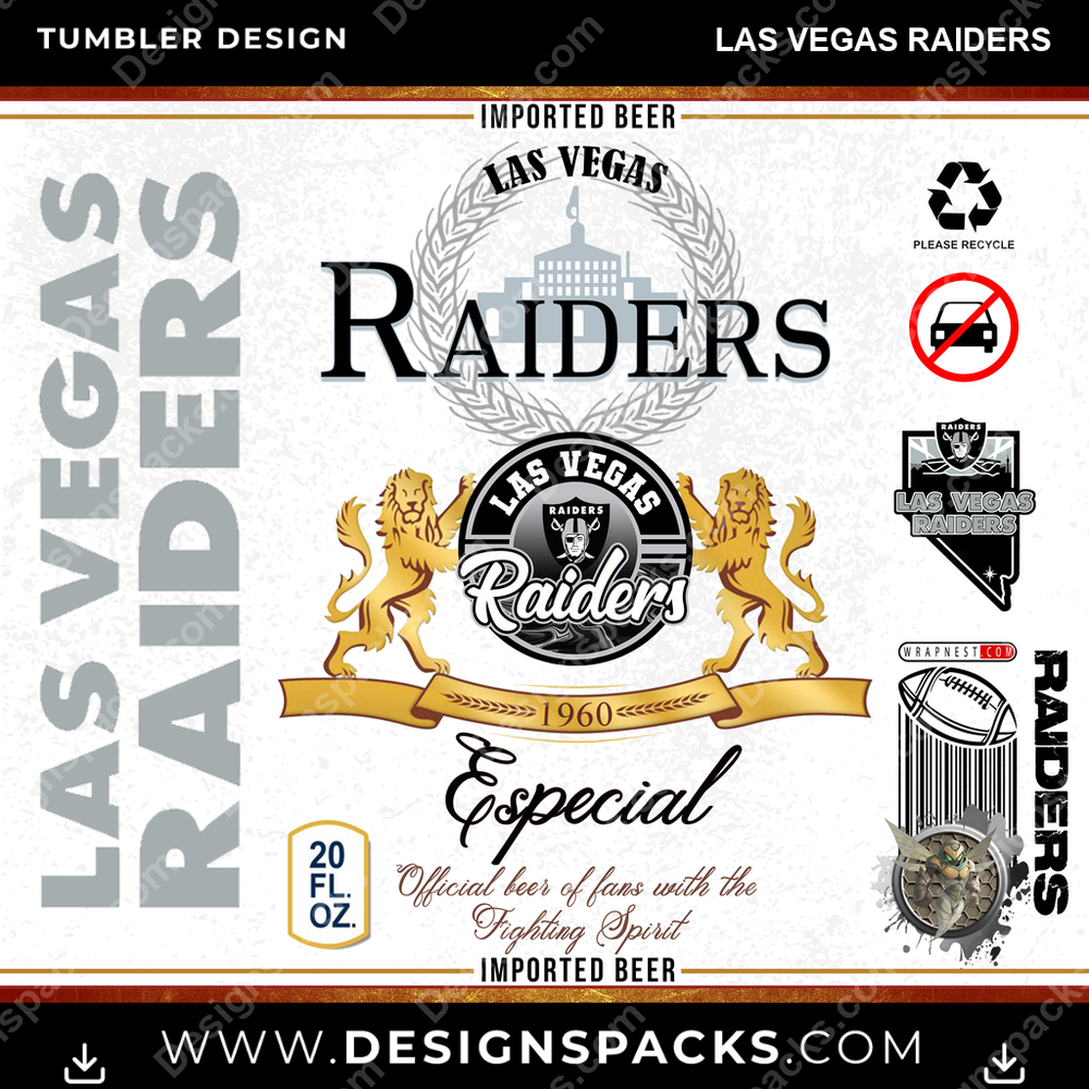 Football Modelo Las Vegas Raiders NFL Football Tumbler Digital Wrap Design Download