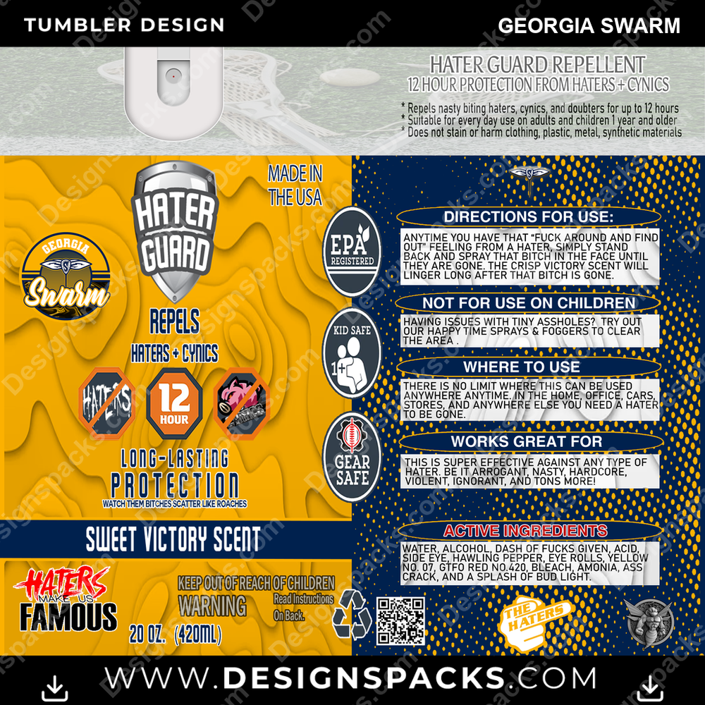 Lacrosse Hater Guard Georgia Swarm PLL Lacrosse Tumbler Digital Wrap Design Download
