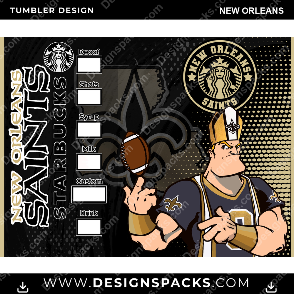 Football Starbucks New Orleans NFL Football Tumbler Digital Wrap Design Download