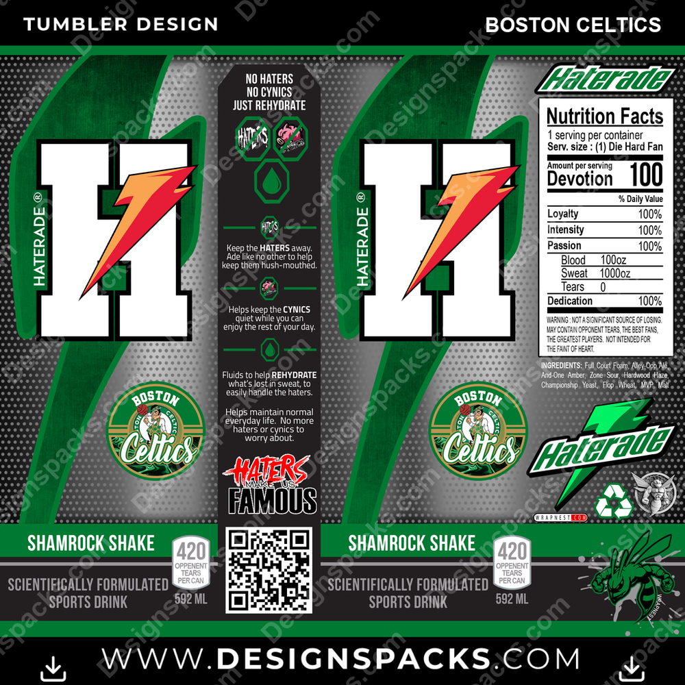 Basketball Haterade Boston Celtics Tumbler Digital Wrap Design