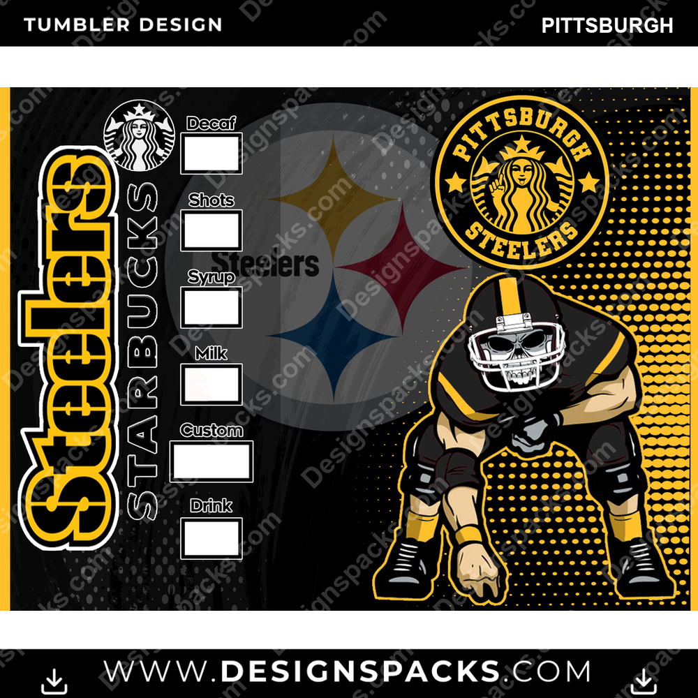 Football Starbucks Pittsburgh Tumbler Digital Wrap Design