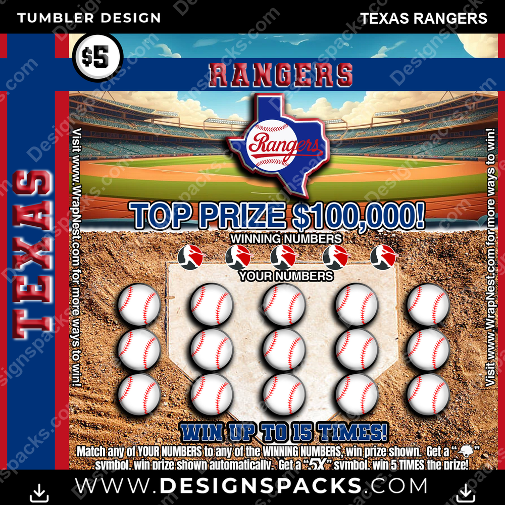 Baseball Lottery Ticket Texas Rangers Tumbler Digital Wrap Design