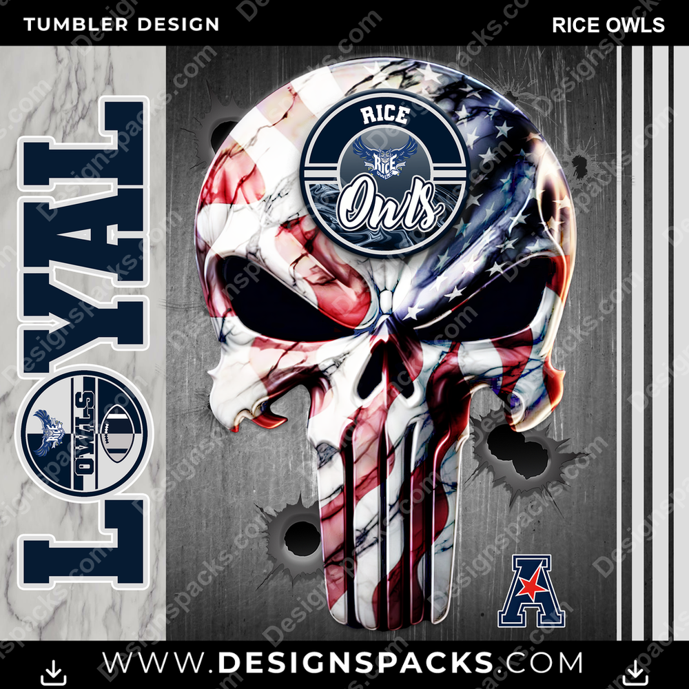 College Sport Loyal Rice Owls Tumbler Digital Wrap Design